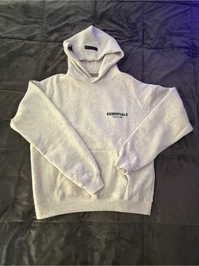 Essentials Light Gray Pullover Hoodie with Small Chest Logo